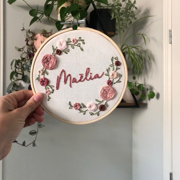 Floral Name Hoop Pattern | Embroidery Hoop Art PDF Pattern | Digital ...