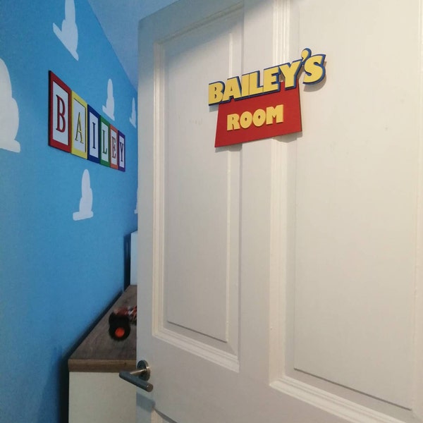 Wooden Toy Story Personalised Name Room Door Plaque / Sign - Boys ...