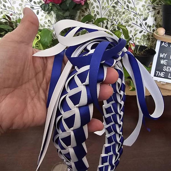 Royal Blue Ribbon In Graduation Royal Blue & White 6-strand Ribbon Lei | Graduation Gift | Handmade ...