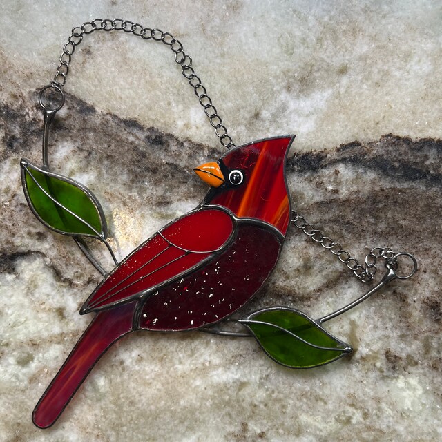 Aazon.co: SICOHOE Cardinal Stained Glass Suncatcher Bird Suncatcher