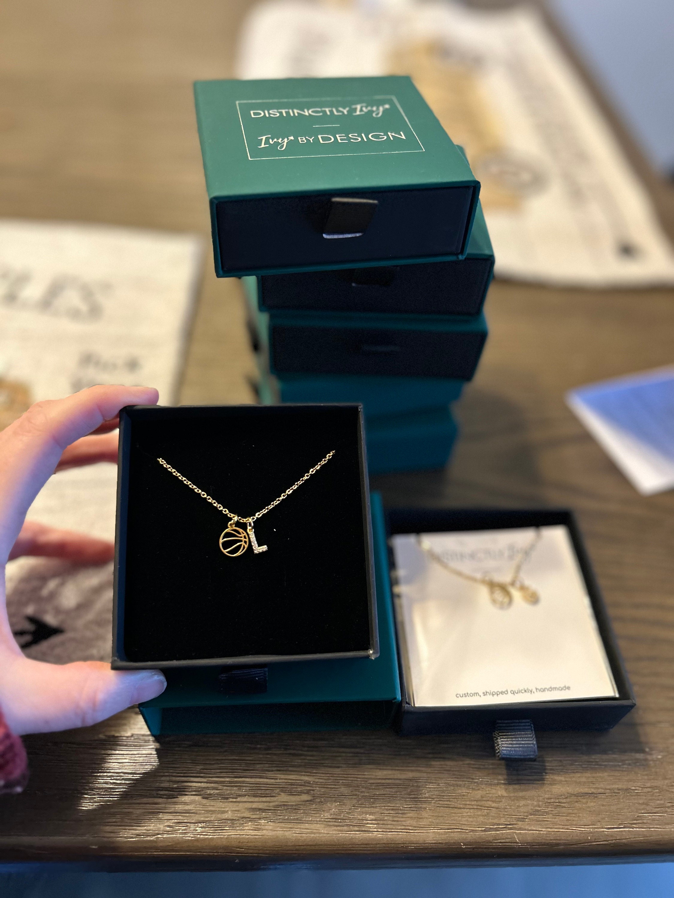Personalized Basketball Necklace Sports Mom • CZ Initial Pave Crystal Gold • Coach Jewelry Team Gift • Gold Basketball Outline Player Gift