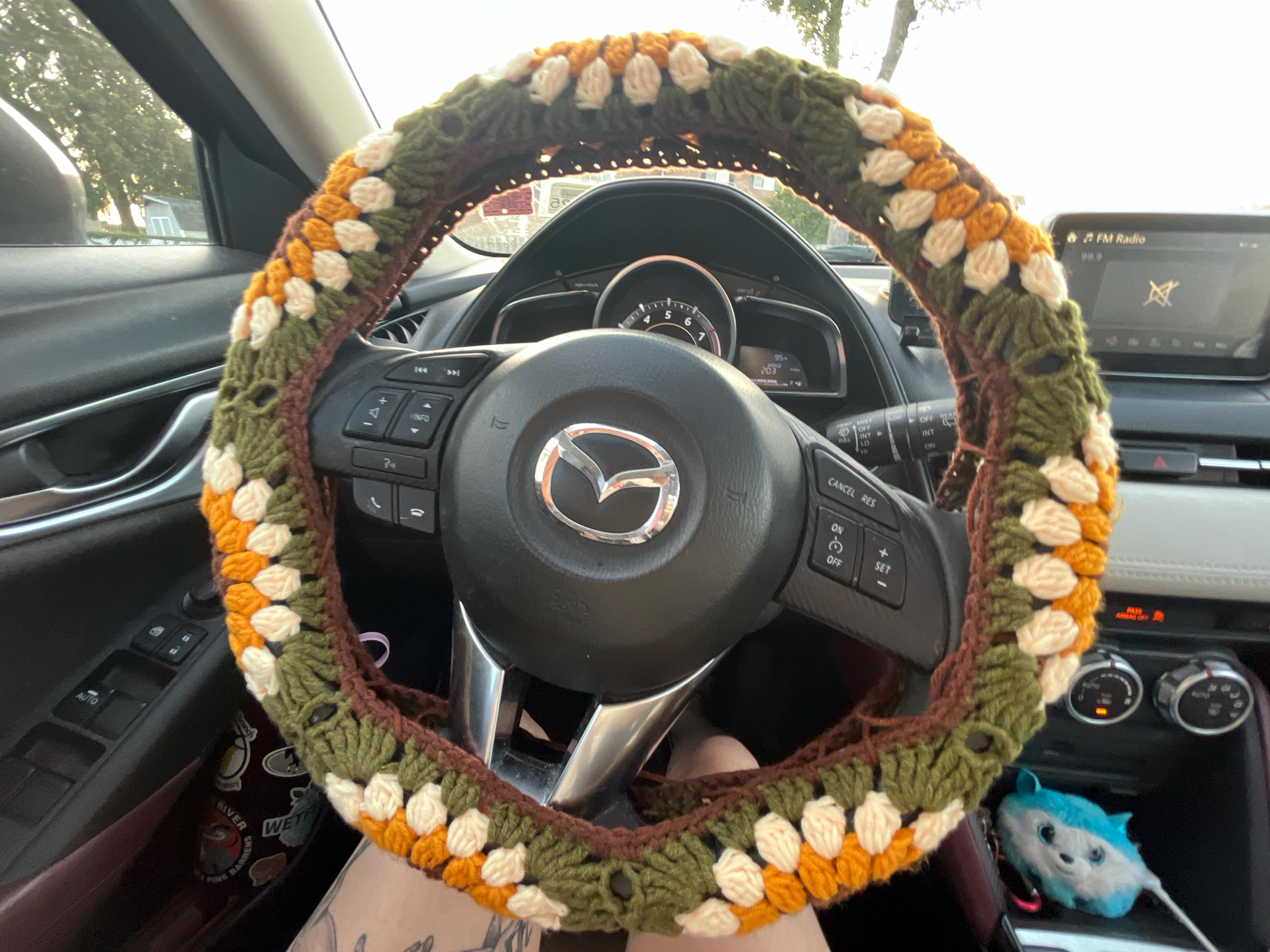 Sonnenblumen Auto Steuerrad Hülle,Gehäkelte Steuerrad Hülle,Blumen Gurthülle,Süße Steuerrad Hülle,Auto Zubehör