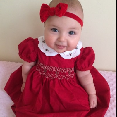 Adorable Red and White Christmas Dress for Baby Girl. Hand Smocked and ...