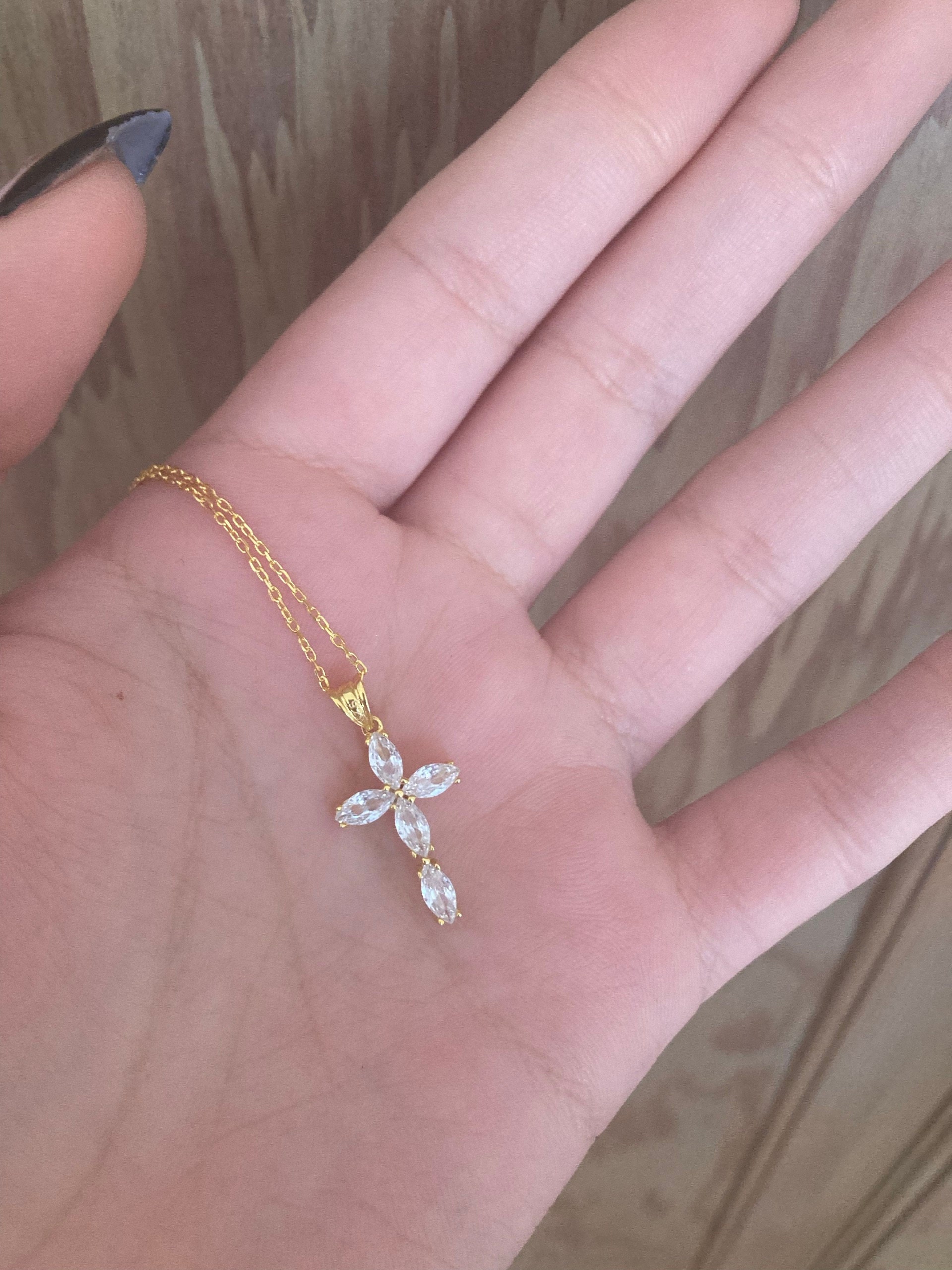 Sterling Silver Cross Necklace, Dainty Cross Pendant, Cubic Zirconia Cross Necklace, Gift Cross Pendant, Religious Charms, Christian Gifts