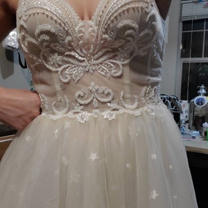 Bustier Bodice Wedding Dress With Extra Thin Straps, A Line