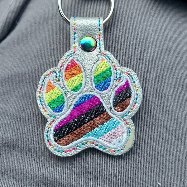 Pride Paw Keychain | Embroidered Vinyl Keychain | LGBTQ Pride Accessory ...