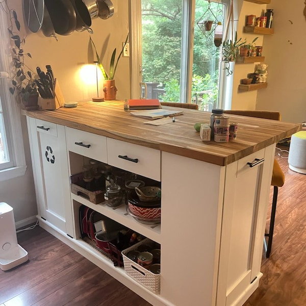 Kitchen Island, Custom Butcher Block Kitchen Island With Option for Seating, Dining Table With ...