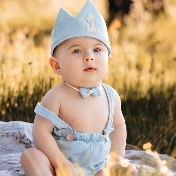 Cake Smash Linen Boy Romper Cake Smash Outfit Boy 1st Birthday