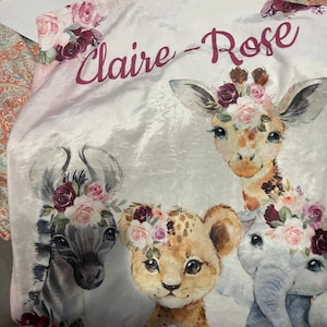 Safari Animals Floral Jungle Baby Girl Blanket Blush Pink Gold - Etsy