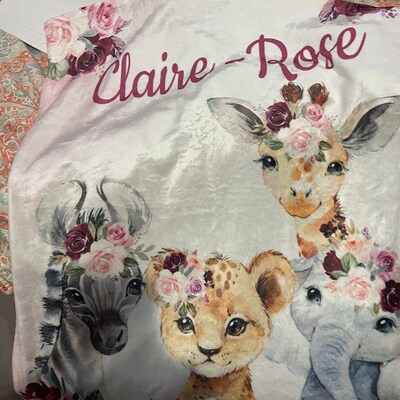 Safari Animals Floral Jungle Baby Girl Blanket Blush Pink Gold - Etsy