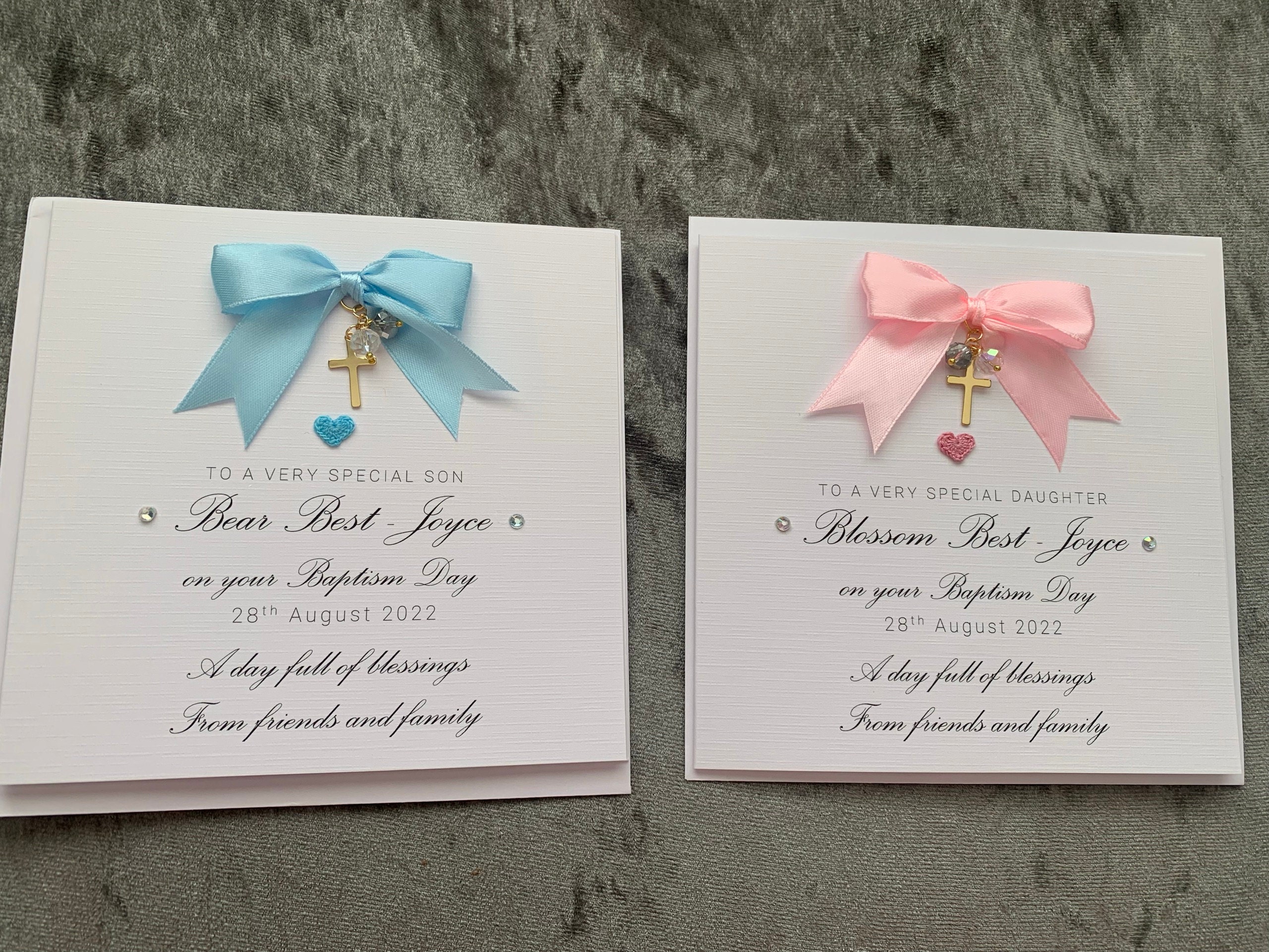 Luxury christening card for girls, personalised christening day, special handmade card, golden cross charm, sending blessings, TLC0012