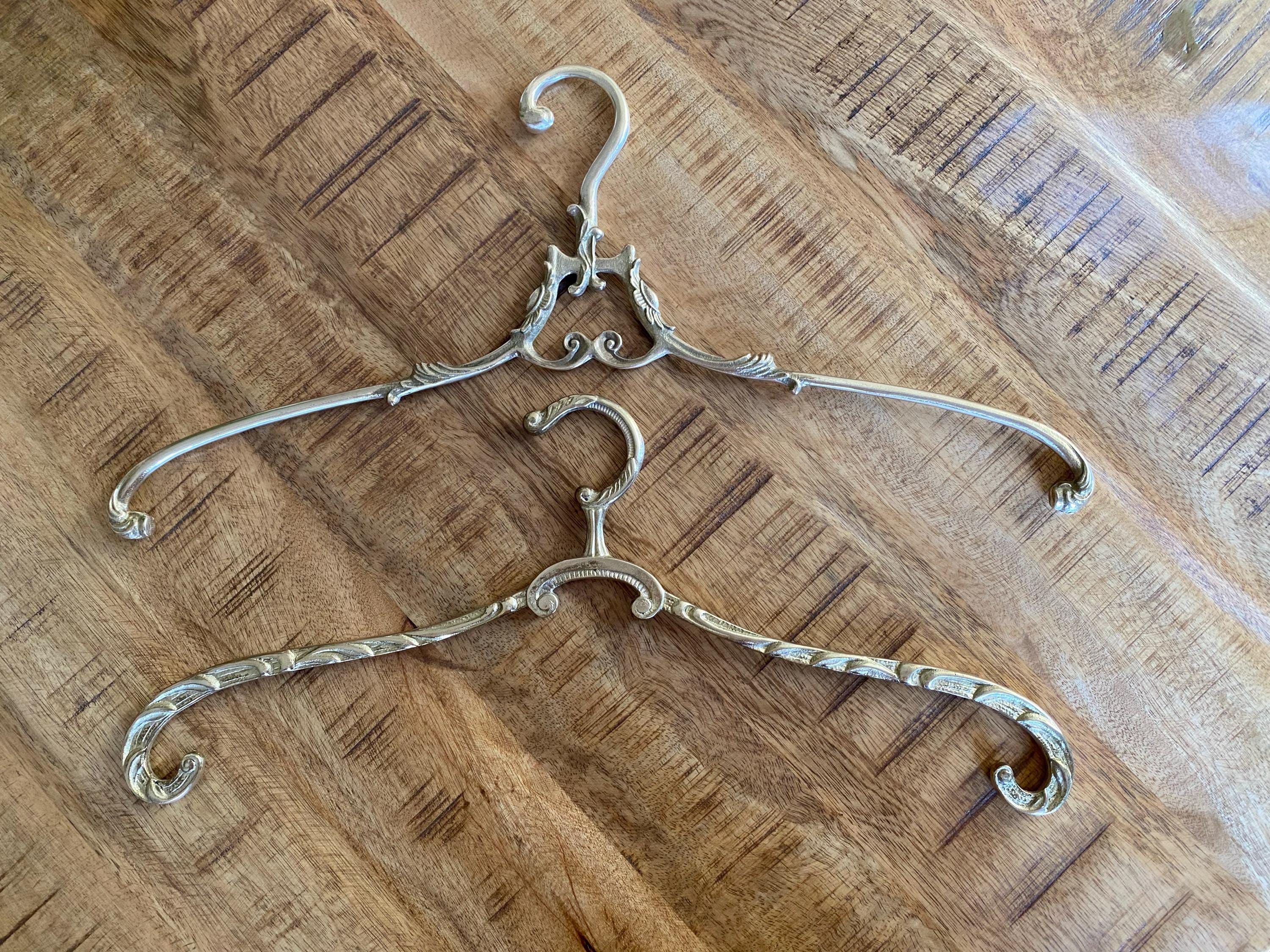 vintage brass wedding dress hanger-antique bridal hangers-old brass hangers-vintage brass coat hanger-brass clothes hangers-wardrobe