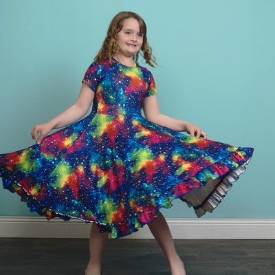 Galaxy Dress, Twirly Dress, Rainbow Dress, Cap Sleeve, Buttery Soft ...
