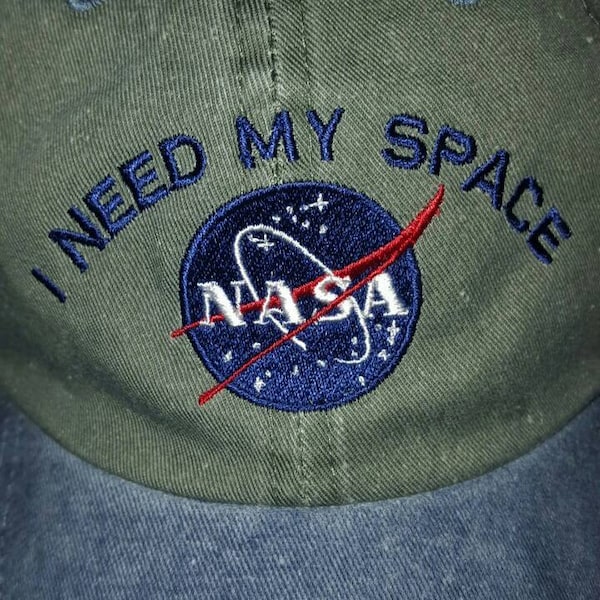 I NEED MY SPACE Nasa Meatball Embroidered 100% Cotton Cap - Olive Navy ...