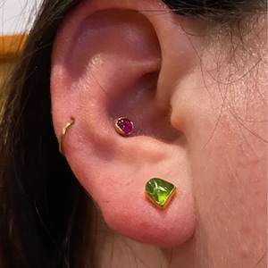 Customer photo from Danielle, Dainty Raw Peridot Stud Earrings