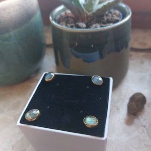 Customer photo from Enjo, Rainbow Labradorite Stud Earrings in Rosecut