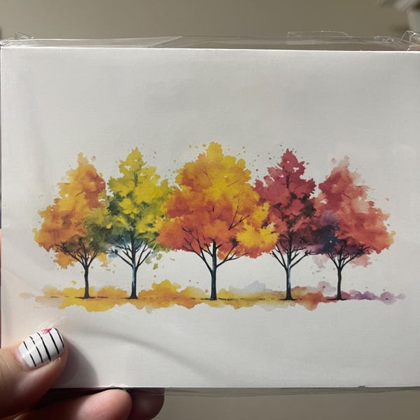 Watercolor Fall Tree Card Set, Fall Landscape Note Cards With Envelopes ...