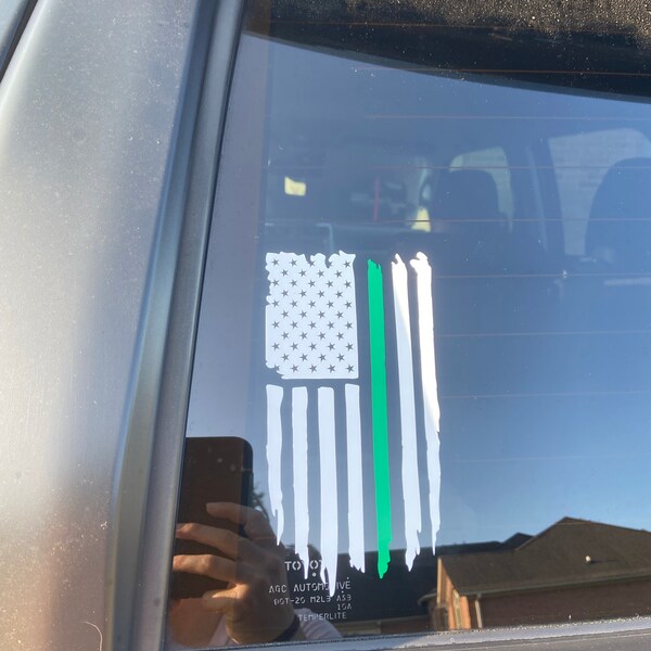 Thin Green Line Distressed American Flag Support US Military Car Truck ...