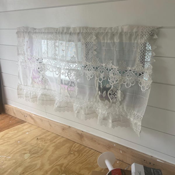 Mediterranean Beach SHABBY Chic Ivory White Farmhouse Lace Curtain ...