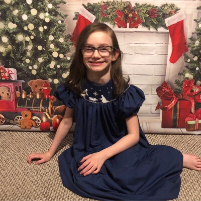 The Best Dressed Child Girls Navy Blue Smocked Nativity Waist Dress - Collar main image 0