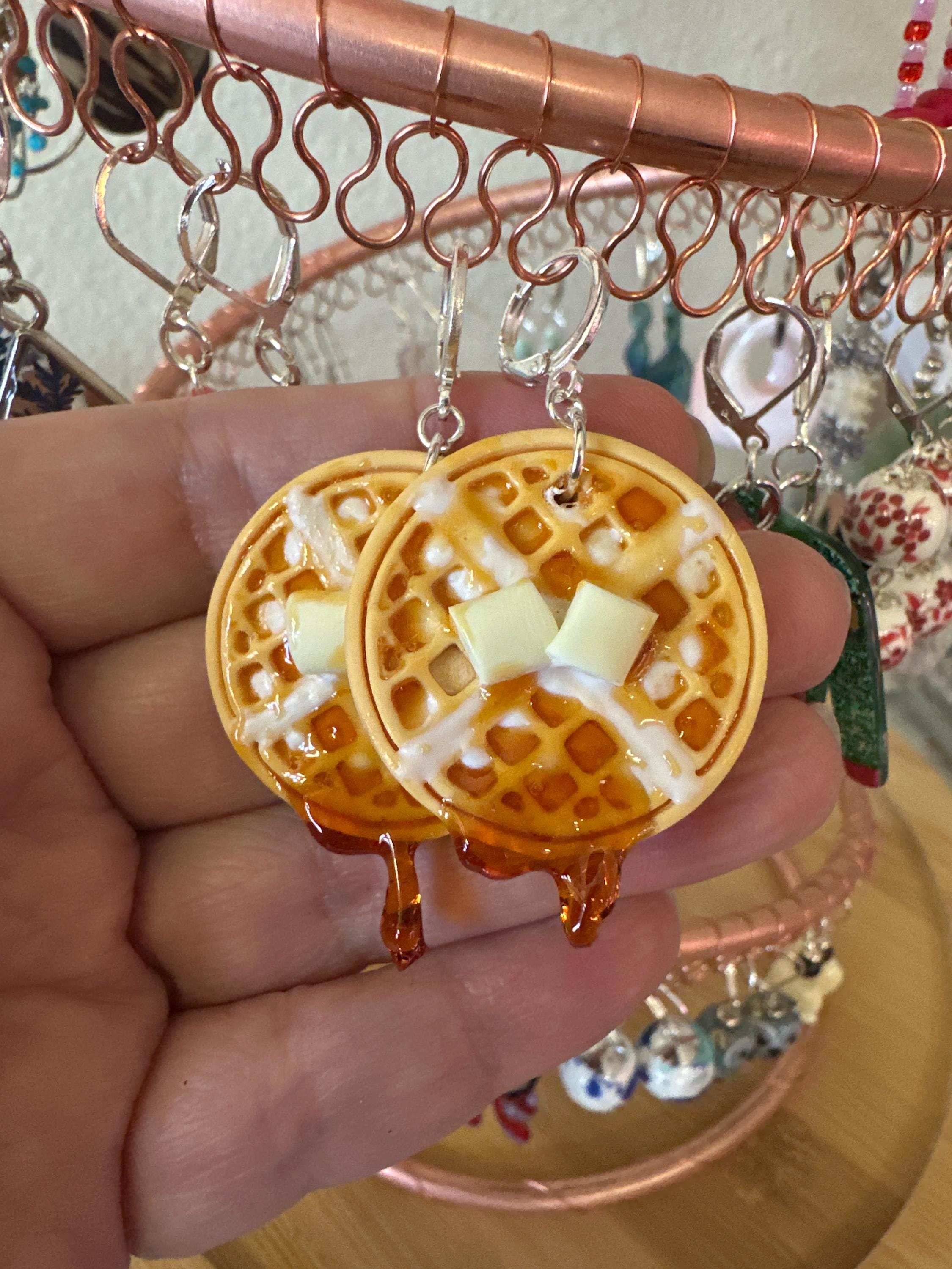 Waffle earrings,  Blueberry waffle earrings, butter waffle earrings