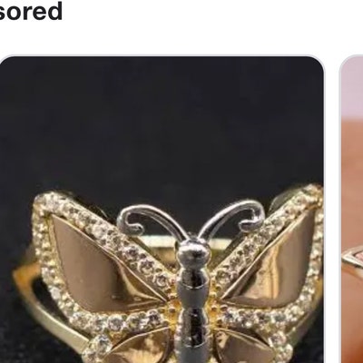10K Solid Yellow Gold Genuine Black Jade Butterfly Ring - Sizes 5-10, Statement Jewelry - View #2