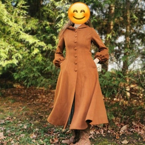 Dark Brown Hooded Wool Coat Women, Warm Wool Coat Women