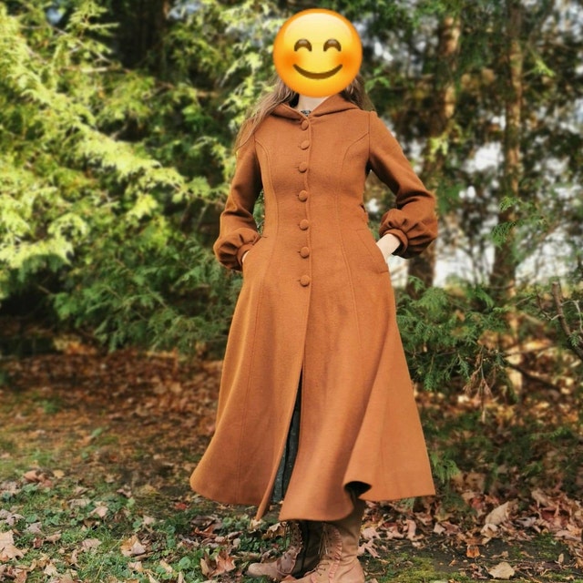 Dark Brown Hooded Wool Coat Women, Warm Wool Coat Women
