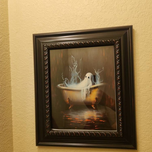 Ghost in the Bathtub, Halloween Decor, Ghost Bathroom Print, Art Poster