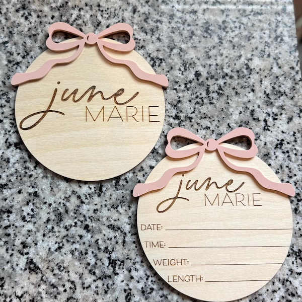 Bow Baby Announcement Sign With Birth Stats | Matching Name Plate ...