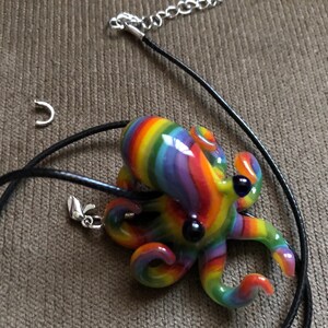 Rainbow Striped Octopus Pendant - Etsy
