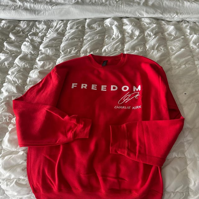 Freedom Charlie Kirk Signature Crewneck - Red Sweatshirt Patriotic