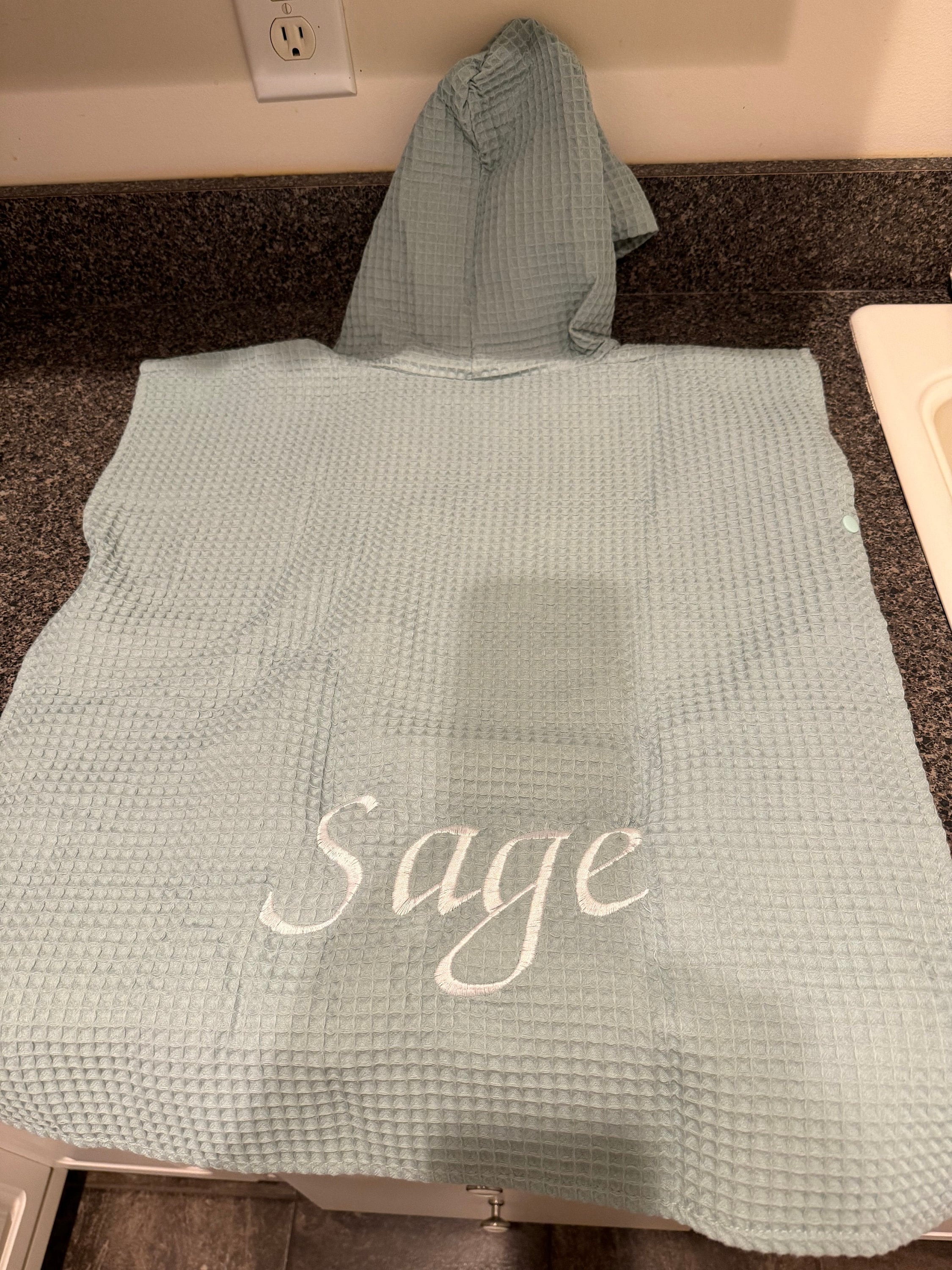 Hooded Towel with Custom Embroidery - Waffle Beach Towel Poncho - Hooded Coverup - kids swimsuit coverup - 100% organic cotton
