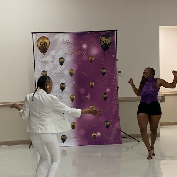 Aperturee Purple Step And Repeat Custom 60th Birthday Backdrop