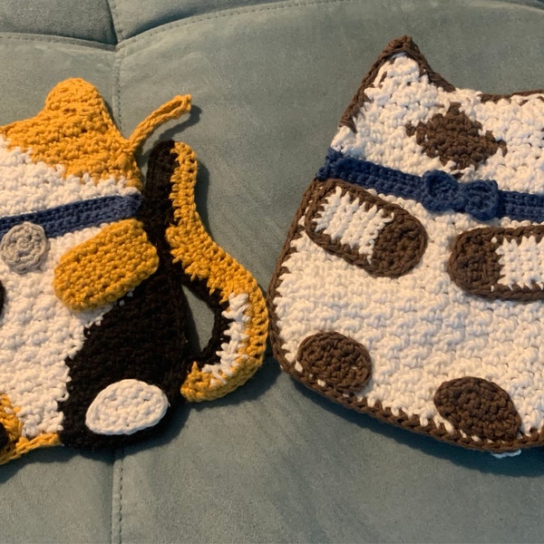 Crochet Pot Holder Pattern, Kitty Cat Pot Holder, Crochet Hot Pad ...