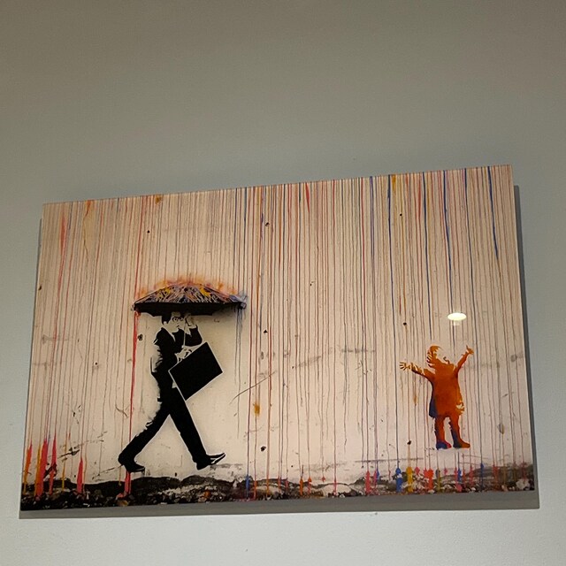 Banksy Little Boy Pulling Curtain to Reveal Graffiti Canvas Famous