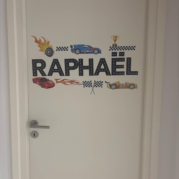 Race Cars Wall Decal for Boys Room - Custom Name Car Bedroom Decor ...