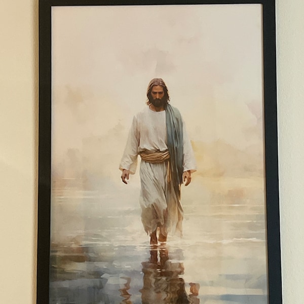 Jesus Walking on Water Poster Painting Print Bible Verse Wall Art Gift ...