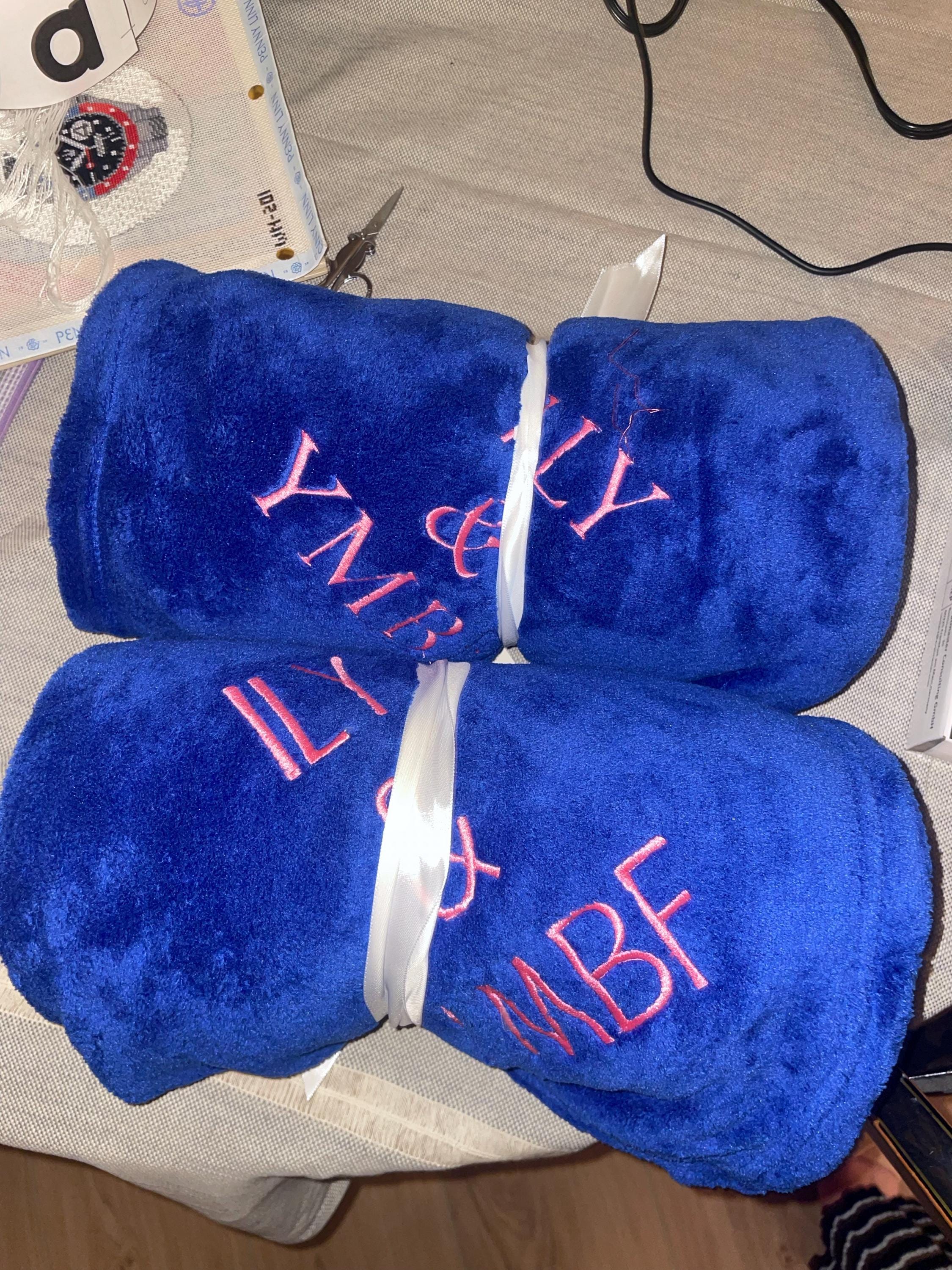 Monogrammed Plush Fleece Blanket Throw - Several Colors - Personalized Customized Gift Embroidered