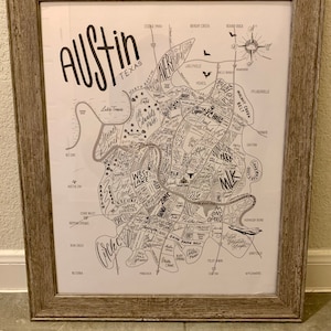 Austin, Texas Neighborhood Map Print Handlettered-map of Austin Austin ...