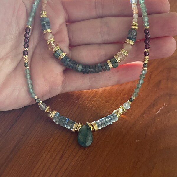 Collier Homme Labradorite Grise Et Pierre De Lave Noire 6mm