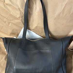 Tall Black Leather Tote Work and Travel Leather Bag , Leather Computer ...