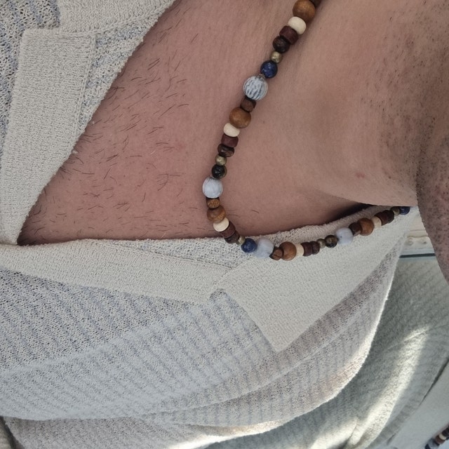 Mens Surfer Choker Necklace - Wooden Bead Short Hippie Beach
