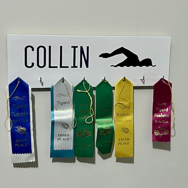 Personalized Swim Ribbon Holder Award Display With Hooks/clips - Etsy