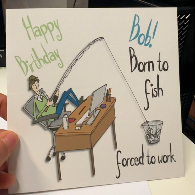 Biglietto di auguri di compleanno personalizzato con tema pesca e bevute per papà, figlio, marito, fratello, qualsiasi parentela (SKU1208) - Italia