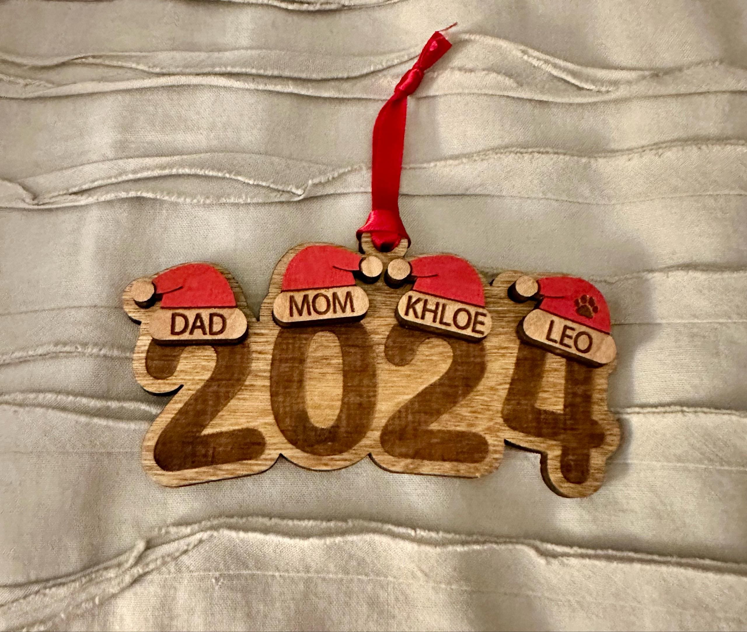 Personalized Family Christmas Ornament, Engraved Ornament, Santa Hat Ornament, Yearly Ornament, Family Tradition, Family Gift
