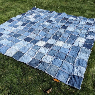 Upcycled Denim Rag Quilt Queen Size Jean Quilt Handmade Patchwork Quilt ...