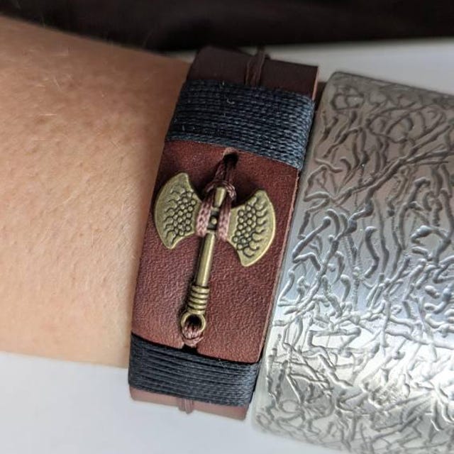Labrys Leather Bracelet, Double-headed Battle Axe Cuff Bracelet