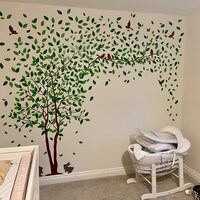 Blowing Tree Vinyl Sticker ,tree With Leaves Wall Decal, Blowing Tree ...