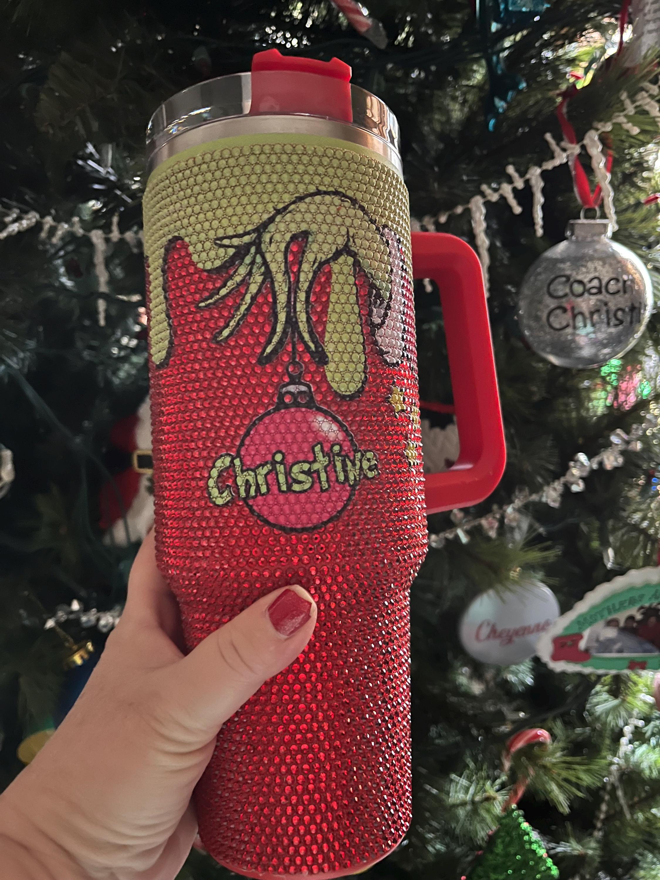 Christmas Grnchmas Rhinestone Tumbler, Personalized Grnch Hand Christmas Tumbler, Custom Name Bling Tumbler, Merry Grnchmas Studded Cup